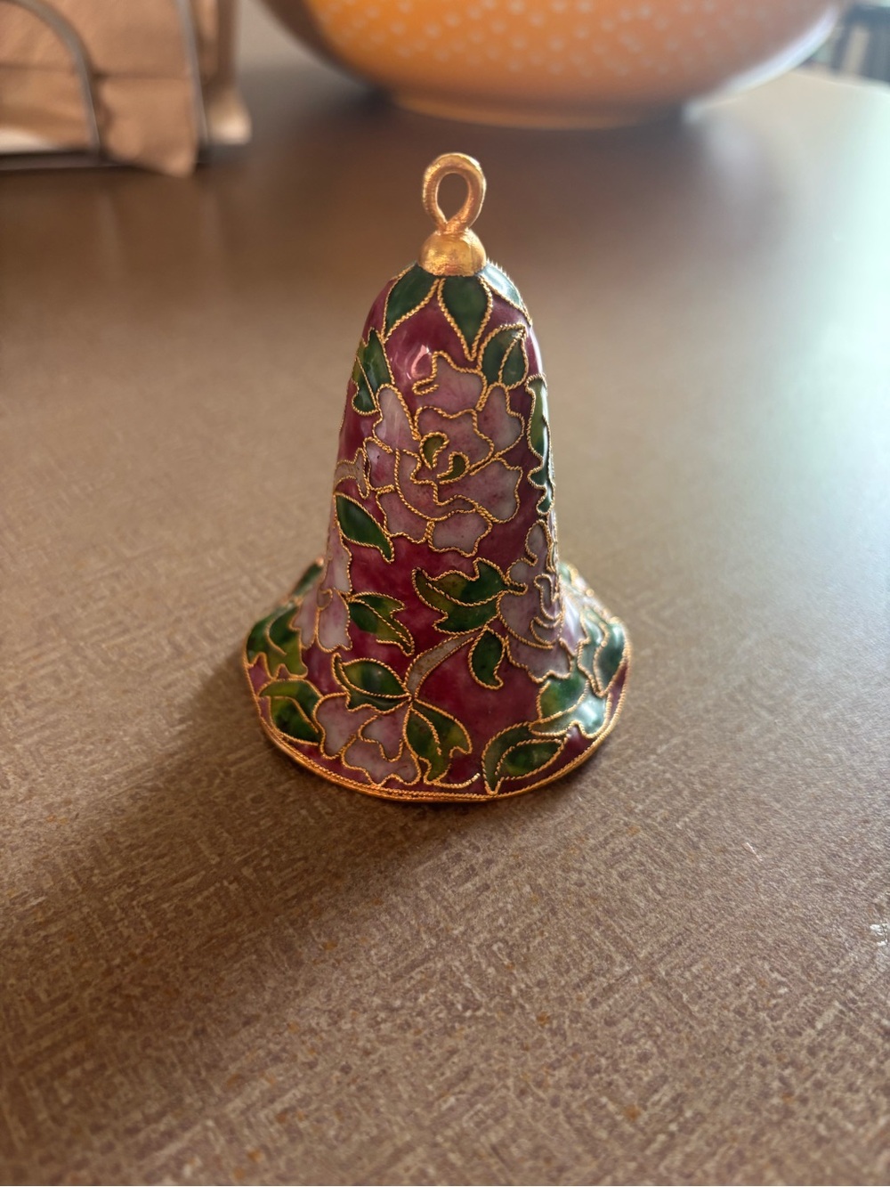 Cloisonné Floral Bell Pendant - Purple & Green Enamel